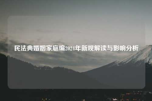 民法典婚姻家庭编2024年新规解读与影响分析